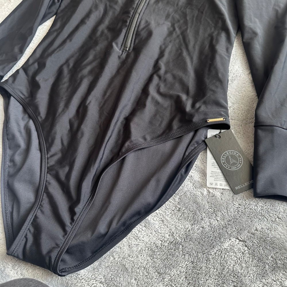 Relleciga Womens Black Long Sleeve One Piece Swimsuit Rash Guard XL - Picture 3 of 6
